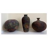 Three Raku Style Pottery Vases