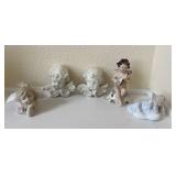 Vtg Ceramic Cherub Figurine Set