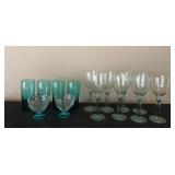Vtg Glassware Set w/ Teal Accents