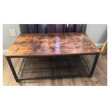 Industrial Style Metal and Wood Coffee Table