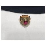 10K Gold Class Ring with Red Stone