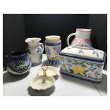 Pottery Pitchers and Dish Set