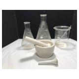 Pyrex Beakers and Mortar & Pestle Set