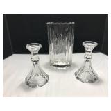 Crystal Vase and Candle Holders Set