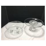 Clear Glass Footed Bowl and Cake Plate