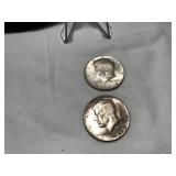2 1964 Kennedy Half Dollars