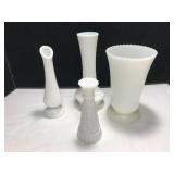 Four Milk Glass Vases