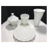 Milk Glass Set with Grape Pattern