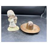 Figurine and Metal Hat Decor Set