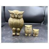 Three Brass Owl Figurines
