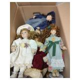 Box of Porcelain Dolls & More