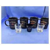 4 Jack Daniels Coffe mugs & 3 Shot Glasses