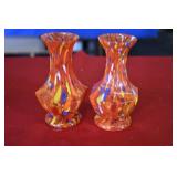 Vtg End of The Day Spatter Art Glass Vases