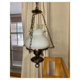 Hanging Milk Glass Oil Lamp with Chain