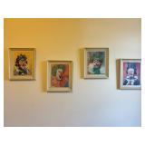 Four Framed Clown Portrait Paintings