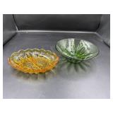 Amber and Green Glass Bowls