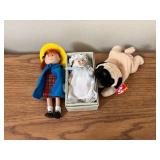 Dolls and Ty Beanie Baby Pug
