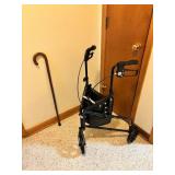 Carex Rolling Walker with Wooden Cane