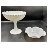 Milk Glass Pedestal Bowl and Dish Set