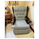 Wood-Accented Recliner With Blue Upholstery