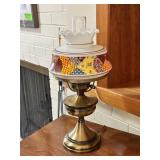 Vintage Brass Lamp With Quilted Glass Shade