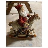 Vtg Ceramic Santa on Rocking Horse 15ï¿½ï¿½