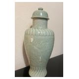 Vtg Celadon Glazed Porcelain Vase 6ï¿½ï¿½x14.5ï¿½ï¿½