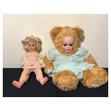 Vtg Plush Bear and Doll Set