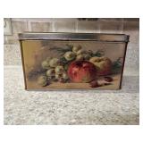 (K) Vtg Metal Tin (Grapes & Pears)ï¿½8x4x4.