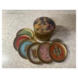 (K). Vtg Italian Metal Box w/Coastersï¿½4ï¿½3.