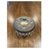 (LR)ï¿½Vtg Glass Powder Jarï¿½3.5ï¿½2