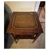 (L)ï¿½Vtg. Side Table with Leather Topï¿½20x20x24