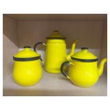 (K)ï¿½Japanese Yellow/Black Enamel Tea Setï¿½9ï¿½4.25ï¿½7.