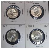 4pc 1963-D & 1964 Silver Quarters