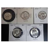 5pc 1960-P Silver Washington Quarters