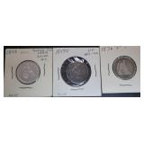3pc Silver Seated Liberty Quarters