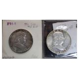 1960 & 1959 Silver Franklin Half Dollar