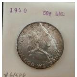 1960 UNC Silver Franklin Half Dollar