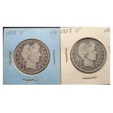 2pc 1908-O Silver Barber Half Dollars