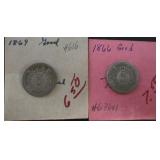 1866 & 1869 Shield Nickels