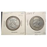 2pc 1949-P Silver Franklin Half Dollars