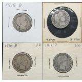 4pc Silver Barber Quarters