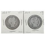 1909-S & 1909 Silver Barber Half Dollars
