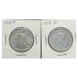 1918-P & 1918-D Silver Walking Liberty Half Dollar