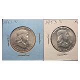 1951-S & 1953-S Silver Franklin Half Doller