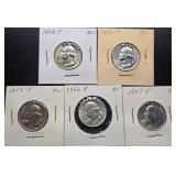 5pc Silver Washington Quarters