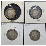 4pc Silver Barber Quarters