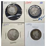 4pc Silver Barber Quarters