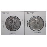 1927-S & 1929-S Silver Walking Liberty Half Dollar