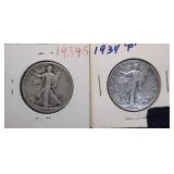 1934-S & 1934-P Silver Walking Liberty Half Dollar